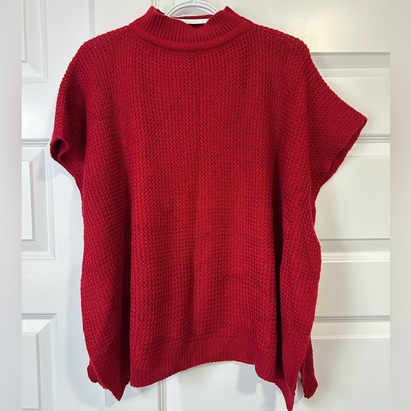 NWT LOFT Vibrant Red Women's Poncho Sweater - Picture 3 of 5